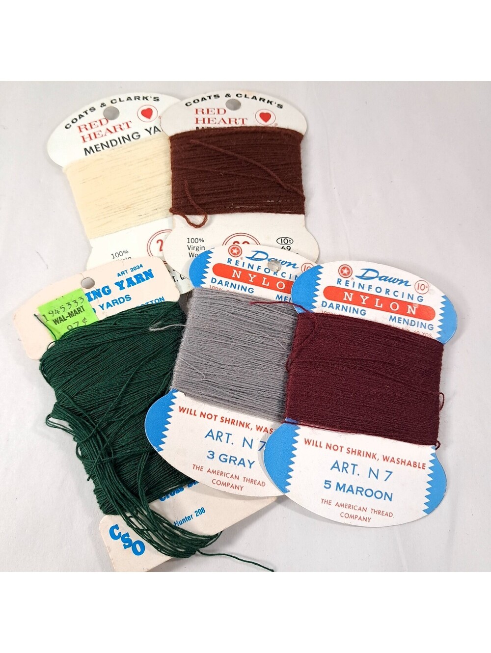 Vintage Mending thread yarn set Red Heart Dawn Reinforcing Nylon white maroon